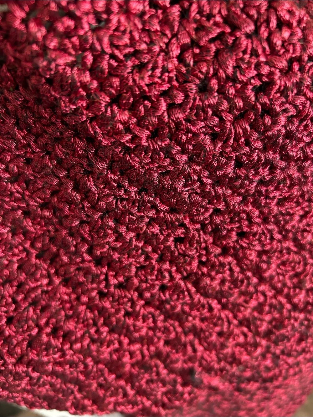 Handmade Burgundy Crochet Scarf with Fringe